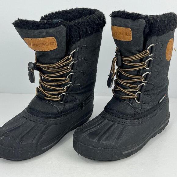 Quechua Kids Snow Boots w/Inserts Size 3 Black Lace Up Round Toe Flat Heel - Picture 2 of 6